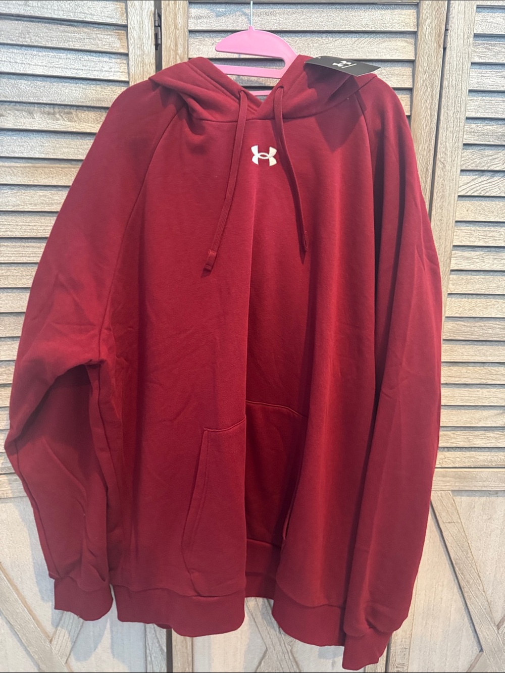 Under Armour Men’s Burgundy Pullover fleece Hoodie with White Logo Size 4XL